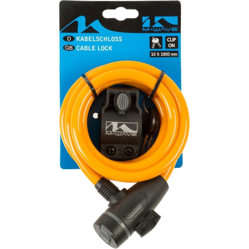 Замок M-Wave тросовый, 10х1800мм, ключ, с защитным колпачком, оранжевый, 5-233867