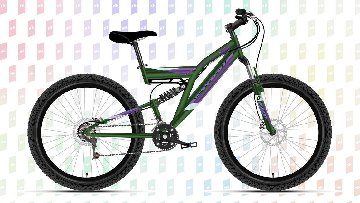 Велосипед Stark Jumper FS 27.1 D (2023), рама 16" (155-165 см), зеленый Велосипед Stark Jumper FS 27.1 D (2023), рама 16" (155-165 см), зеленый