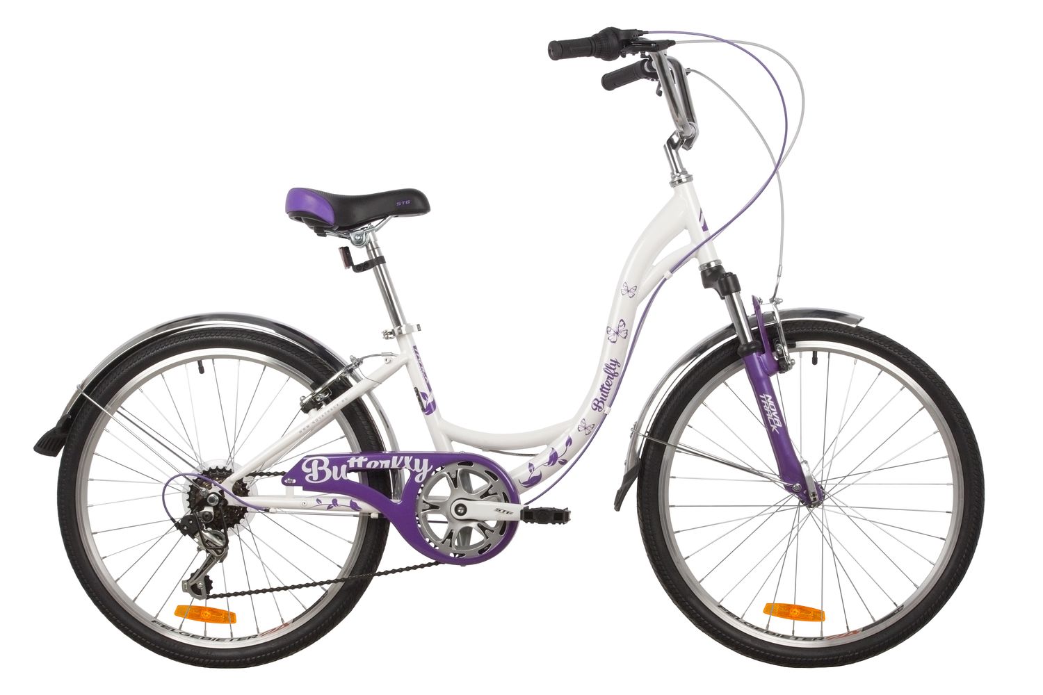 Велосипед NOVATRACK BUTTERFLY 24" (2022), рама 13" (130-155 см), фиолетовый Велосипед NOVATRACK BUTTERFLY 24" (2022), рама 13" (130-155 см), фиолетовый
