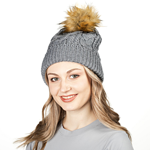 Шапка модель DRC22HK072, светоотражающая, серый с бежевым