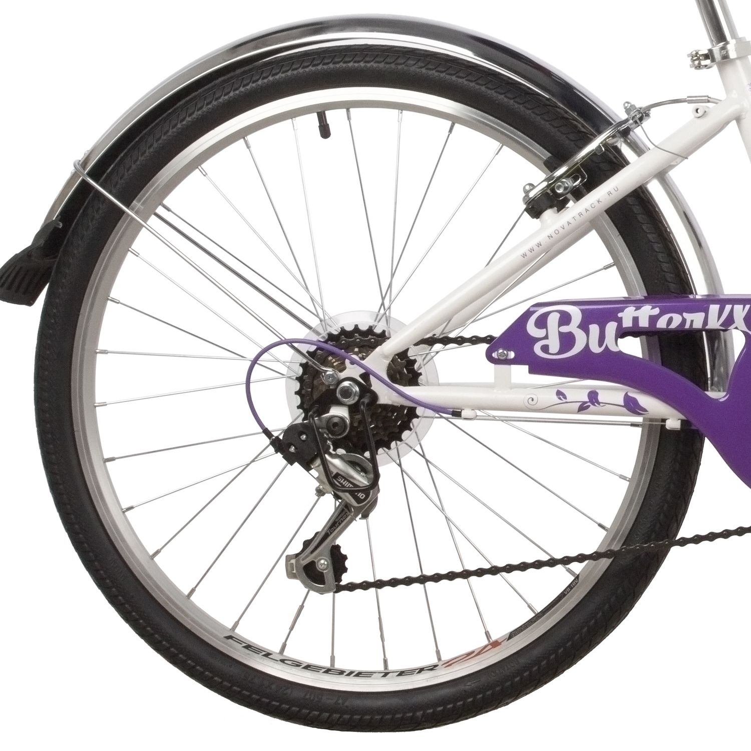 Велосипед NOVATRACK BUTTERFLY 24" (2022), рама 13" (130-155 см), фиолетовый Велосипед NOVATRACK BUTTERFLY 24" (2022), рама 13" (130-155 см), фиолетовый