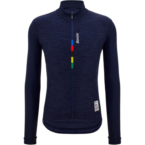 Веломайка с длинным рукавом утеплённая Santini UCI Official - Pure LS Fleece Jersey, темно-синий
