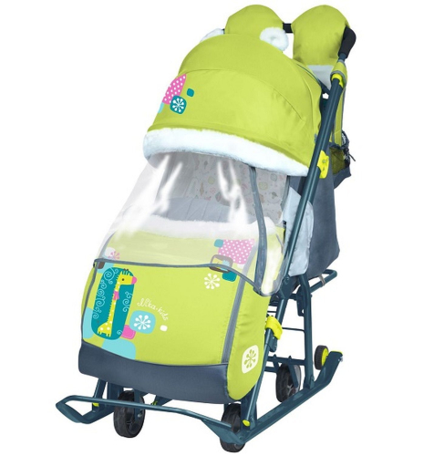 Санки-коляска "Ника детям 7-2" Коллаж-жираф, лимонный