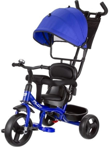 Велосипед трехколесный Pilot PT1, с ручкой управления (92-98 см), синий