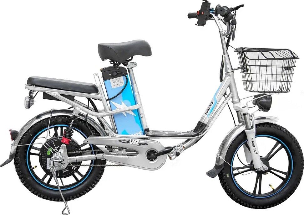 Электровелосипед Minako V8 Eco 12ah, серебристый Электровелосипед Minako V8 Eco 12ah, серебристый