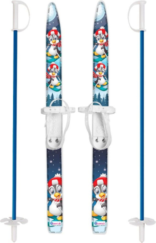 Лыжи детские Лыжики Пыжики с палками (75/75) в сетке, пингвинята
