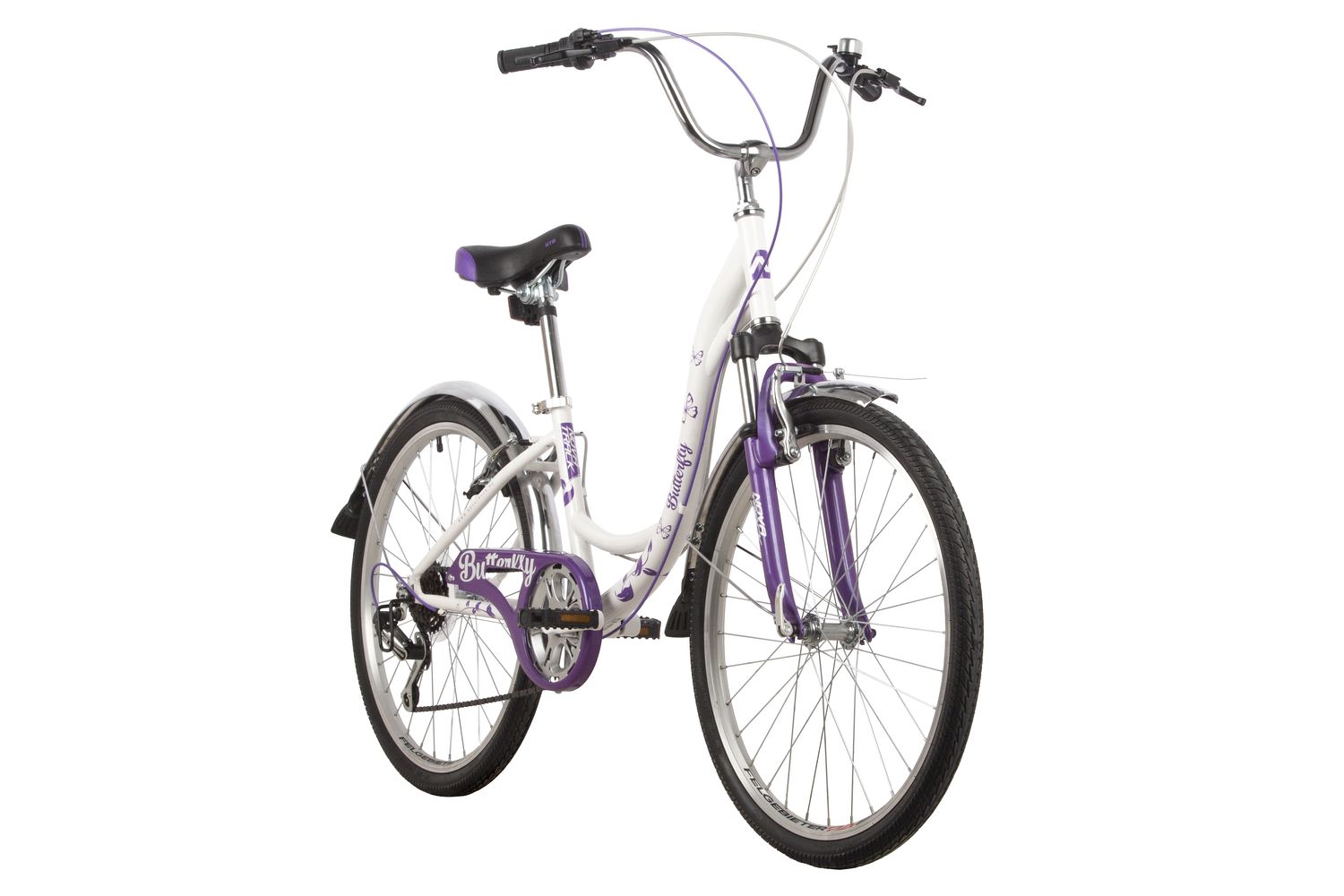 Велосипед NOVATRACK BUTTERFLY 24" (2022), рама 13" (130-155 см), фиолетовый Велосипед NOVATRACK BUTTERFLY 24" (2022), рама 13" (130-155 см), фиолетовый