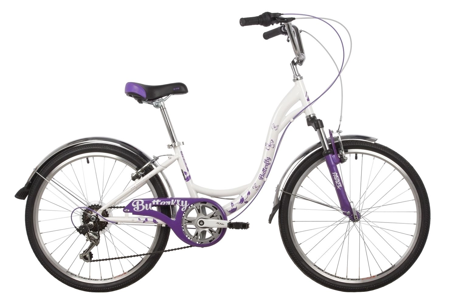 Велосипед NOVATRACK BUTTERFLY 24" (2022), рама 13" (130-155 см), фиолетовый Велосипед NOVATRACK BUTTERFLY 24" (2022), рама 13" (130-155 см), фиолетовый