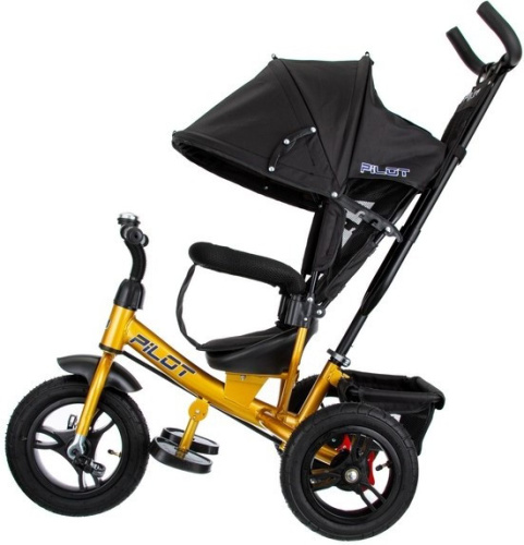 Велосипед трехколесный Pilot PTA3, с ручкой управления (92-98 см), черно-желтый