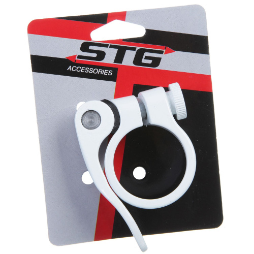 Хомут подсидельный STG 31,8мм с логотипом STG, белый