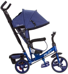 Велосипед трехколесный Pilot PT3, с ручкой управления (92-98 см), синий