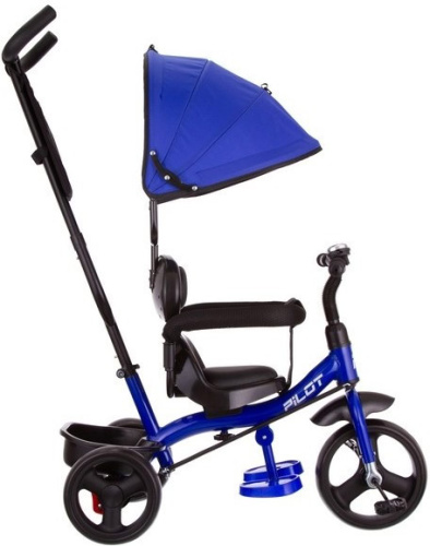 Велосипед трехколесный Pilot PT1, с ручкой управления (92-98 см), синий