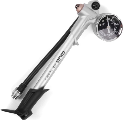 Насос для амортизационной вилки GIYO GS-02D, с манометром, алюминиевый, до 21бар/300psi, складной шланг, 6-190025