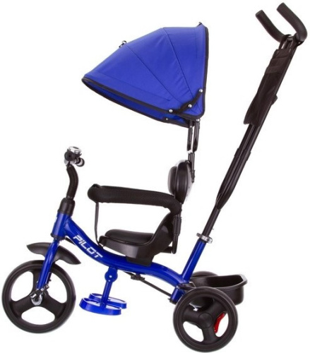 Велосипед трехколесный Pilot PT1, с ручкой управления (92-98 см), синий